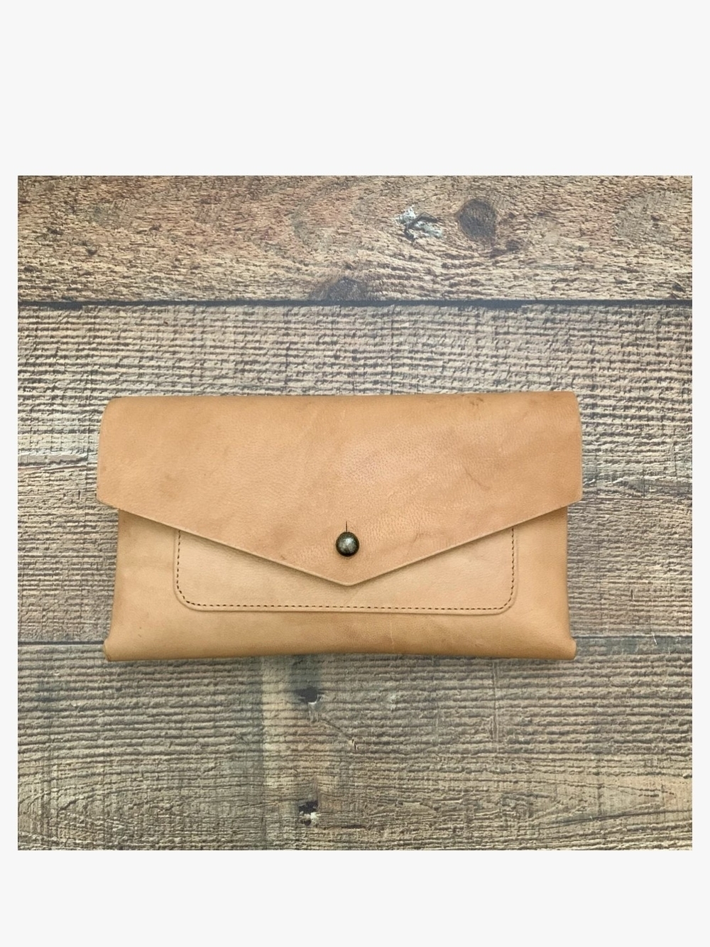 Noonday Collection Camel Rustic Leather Envelope Wallet/Clutch